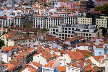 Fototapeta na wymiar Panoramic view across Lisbon city centre apartment and office buildings