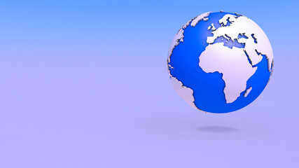 3D rendering. The globe of the Earth on a light blue background. The falling shadow of objects. Continents of the Earth. Place to insert. 3D illustration.