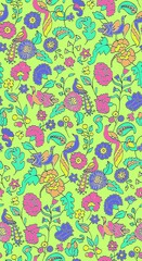 Floral seamless background pattern. Ethnic vector illustration. fantasy flowers and birds. Oriental style