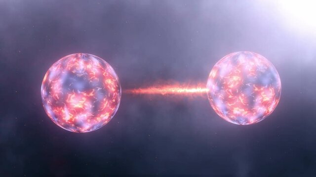 Conceptual of Quantum entanglement, future physics science background. 4K 3D render Seamless Loop Quantum state Two particles share coherence in quantum state: position, momentum, spin, polarization.
