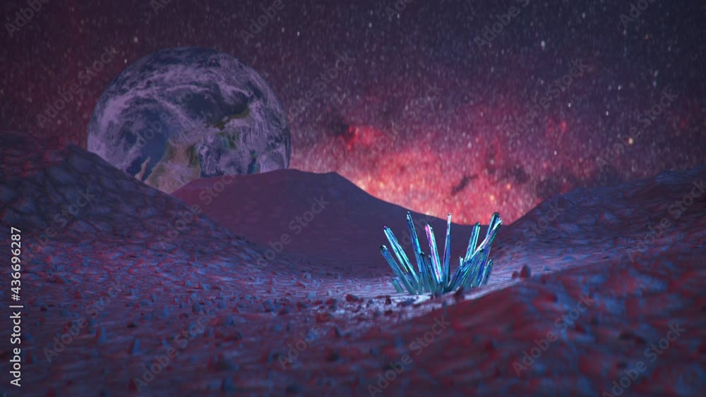 Poster crystal minerals on mars. space mining concept. 3d render animation. elements of this video furnishe