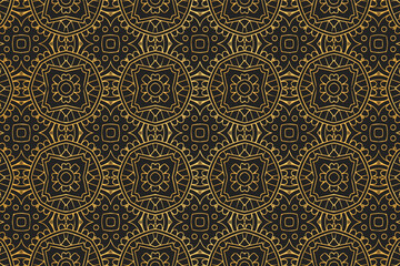 3d volumetric convex embossed geometric gold pattern on a black background. Islam, Arabic, Indian, Ottoman motives.