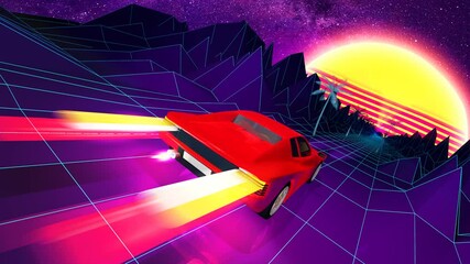 80s Red Sport car retro-futuristic  synthwave color scheme and style seamless looping Background animation for electronic, videogames and vaporwave music concept