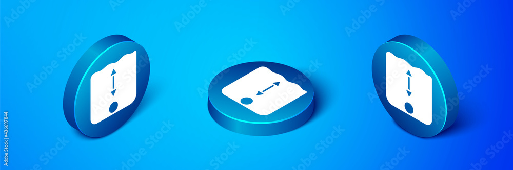 Poster isometric depth measurement icon isolated on blue background. water depth. blue circle button. vecto