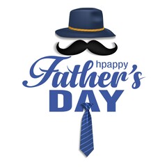 happy fathers day greetings card. hand lettering with hat, tie. vector illustration design