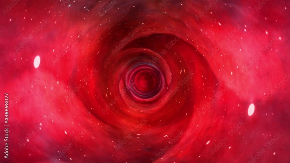 Poster abstract space flight through colorful red purple blue space time wormhole vortex. 4k 3d loop sci-fi