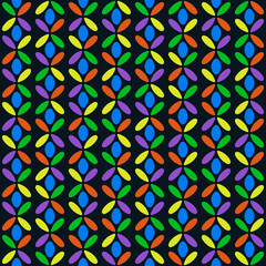 Colorful petals ornament. Seamless petals and black background.