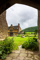Fototapeta na wymiar The beautiful 16th century timber-framed gatehouse at Stokesay Castle, Shropshire, UK