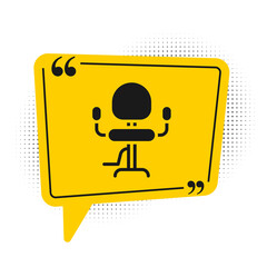 Black Barbershop chair icon isolated on white background. Barber armchair sign. Yellow speech bubble symbol. Vector
