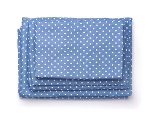 Top view of folded blue cotton bedding set