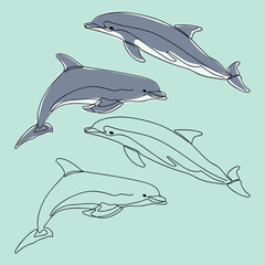 minimalist line art style dolphin illustration and one line art. creative for wall decoration  postcard or brochure cover design.editable and suitable for templates.