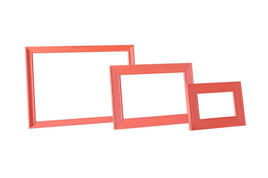 Three Red Photo Frame Isolated On White In Size Scale