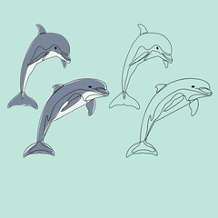 minimalist line art style dolphin illustration and one line art. creative for wall decoration  postcard or brochure cover design.editable and suitable for templates.
