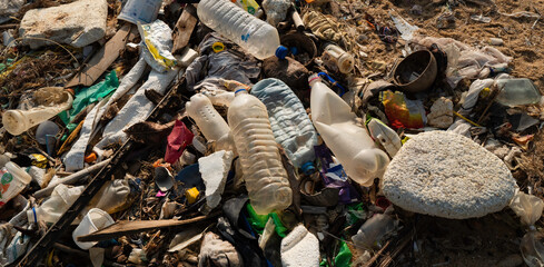 Polluted Sri Lankan beach with garbage