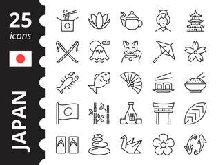 Japan icons set. Symbols in simple linear style.