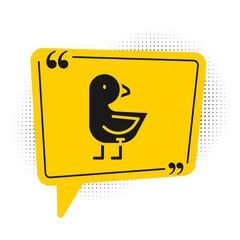 Black Little chick icon isolated on white background. Yellow speech bubble symbol. Vector