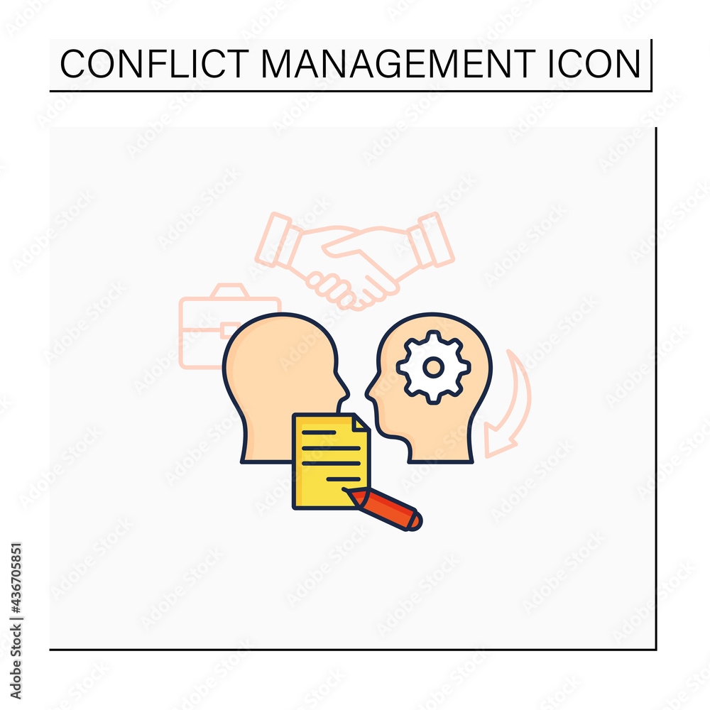 Poster formalizing agreements color icon. dispute resolution.documentation. successfully handles, resolves 
