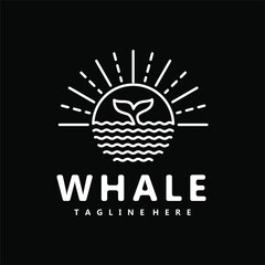 Whale on the Sea Sunshine monoline illustration Logo Designs