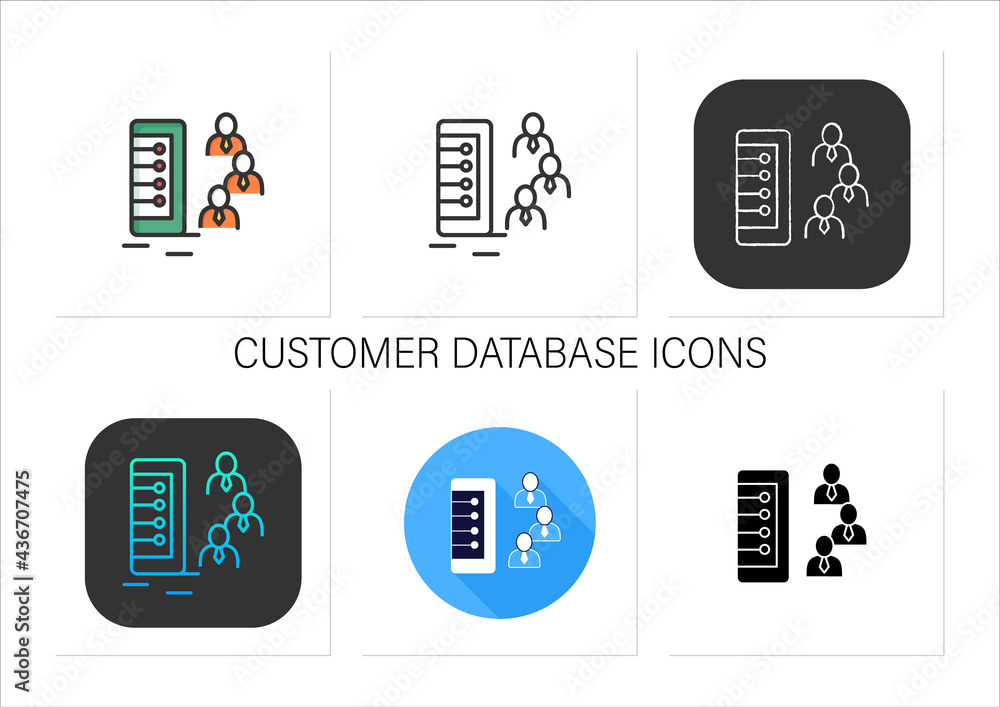 Poster customer database gradient icon.information collection includes contact information,person name,addr