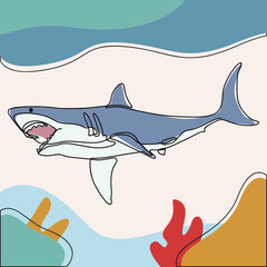 minimalist line art style shark fish illustration and one line art with earth tone. creative for wall decoration  postcard or brochure cover design and cover book .editable and suitable for templates.