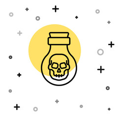 Black line Poison in bottle icon isolated on white background. Bottle of poison or poisonous chemical toxin. Random dynamic shapes. Vector