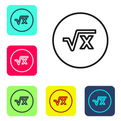 Black line Square root of x glyph icon isolated on white background. Mathematical expression. Set icons in color square buttons. Vector