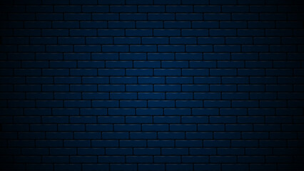 Dark blue nightly realistic brick wall. Navy blue brick background design. Vector illustration.