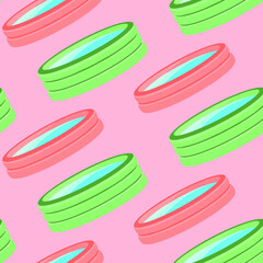 Seamless vector summer pattern with pink green inflatable swimming pool