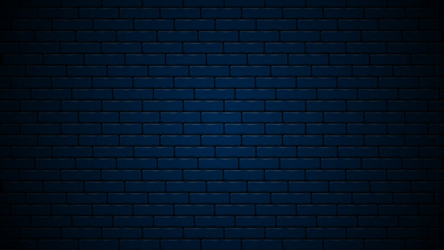 Dark blue nightly realistic brick wall. Navy blue brick background design. Vector illustration.
