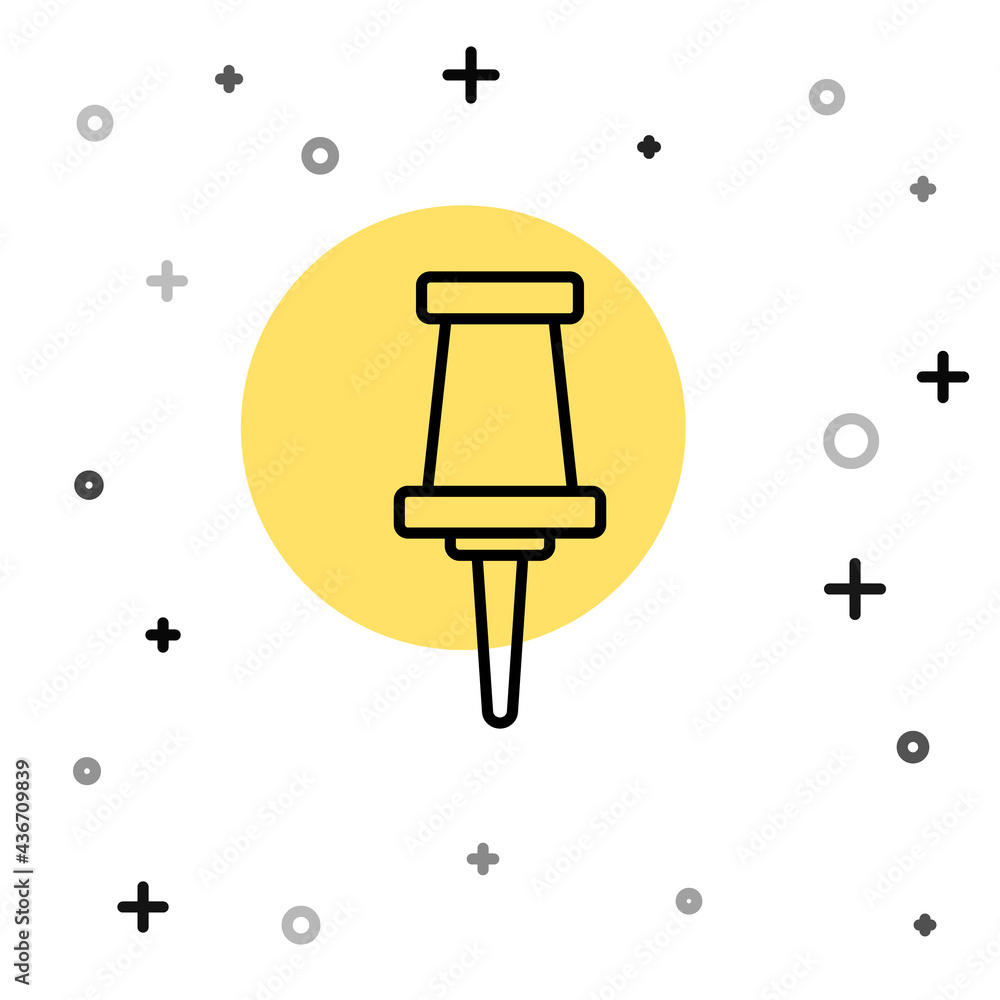 Poster black line push pin icon isolated on white background. thumbtacks sign. random dynamic shapes. vecto