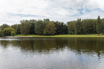 Fototapeta na wymiar Panoramic view of embankment in Lyublino Park