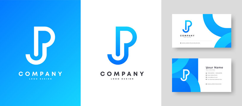 Flat minimal Colorful Initial JP PJ Logo With Premium Corporate Stylish Business Card Design Vector Template for Your Company Business