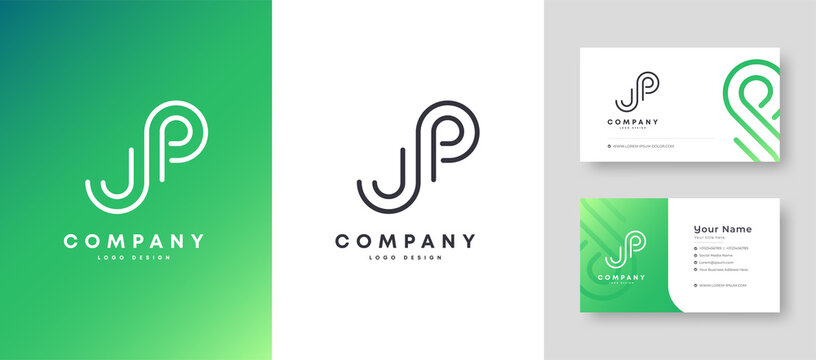 Flat minimal Colorful Initial JP PJ Logo With Premium Corporate Stylish Business Card Design Vector Template for Your Company Business