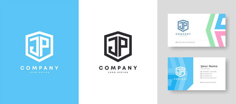 Flat minimal Colorful Initial JP PJ Logo With Premium Corporate Stylish Business Card Design Vector Template for Your Company Business