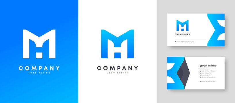 Flat minimal Colorful Initial MH HM Home Property Logo With Premium Corporate Stylish Business Card Design Vector Template for Your Company Business
