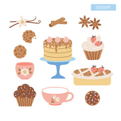Homemade cakes set isolated