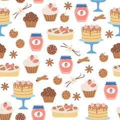 Homemade cakes seamless pattern