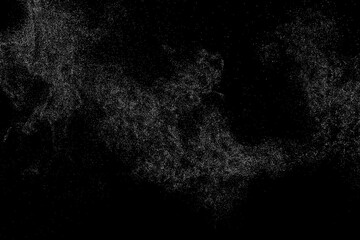 Distressed white grainy texture. Dust overlay textured. Grain noise particles. Snow effects pack. Rusted black background. Vector illustration, EPS 10.  