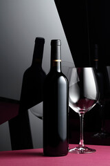 Unopened bottle of red wine.