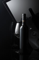 Unopened bottle of red wine.