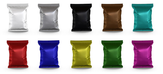 3D rendering - High resolution image ten colors of pillow bag Isolated on a white background  high quality details