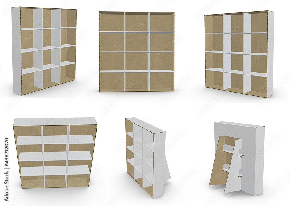 Wall mural 3d rendering - high resolution image white pos floor display with cube space for product and holder 