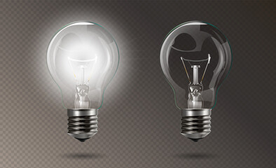 Transparent electric edison light bulb. Vector illustration