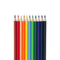 An even row of colored pencils isolate