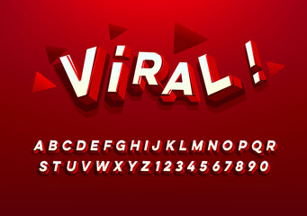 Vector of modern bold font with red trendy color 3d effect and alphabet