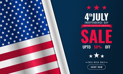 4th Of July Independence Day background sales promotion advertising banner template with American flag design