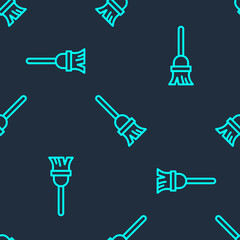 Green line Mop icon isolated seamless pattern on blue background. Cleaning service concept. Vector