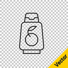 Black line Bottle of shampoo icon isolated on transparent background. Vector