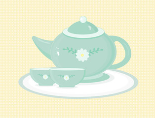Cute teapot with cup isolated icon. Flat style. cartoon

