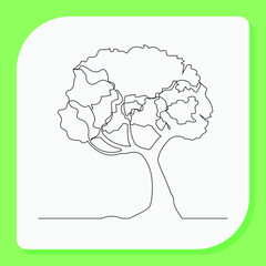 Continuous line, Big tree. Drawing of set Nature. (Vector illustration one line drawing)